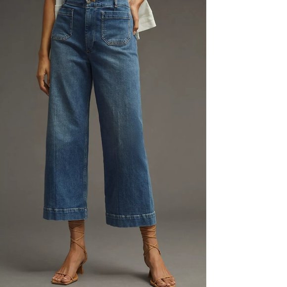 Anthropologie The Skipper Cropped Wide-Leg Jeans size 31 new with tag nwt blue - Picture 6 of 8